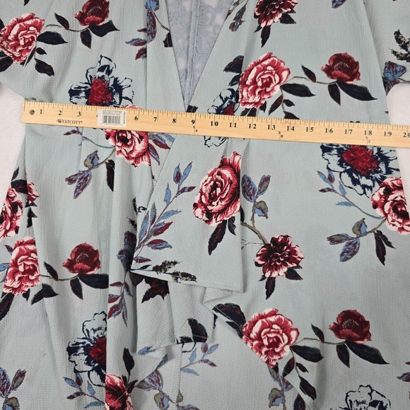 Star Scene Los Angeles Floral Blue Lace Cold Shoulder Kimono Women's Size Medium - Picture 2 of 8